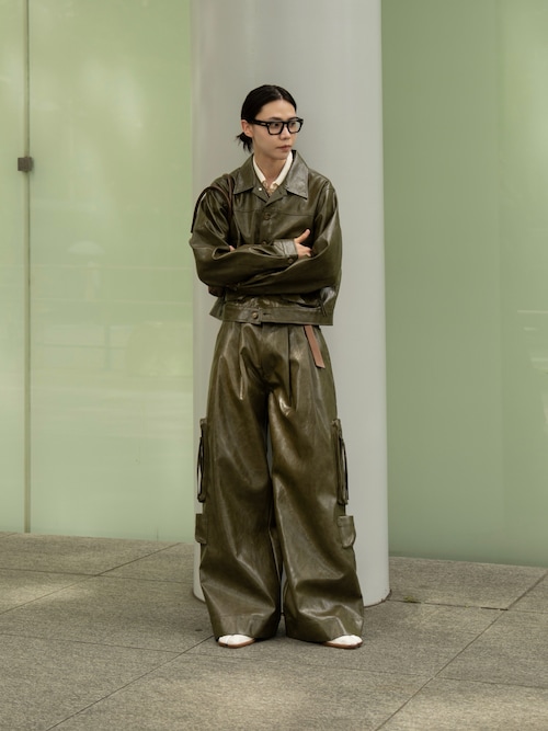 Vintage like military short jacket ( fake leather )/ヴィンテージ