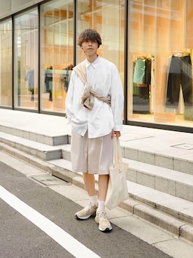 「Graphpaper（グラフペーパー）のアイテム（トップス）」を使った、Ryuさん（メンズ・183cm）の夏コーディネート