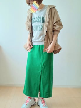 「緑」｜「アイテム（ブルゾン）」を使った、色めがねさん（レディース・167cm）の春コーディネート
