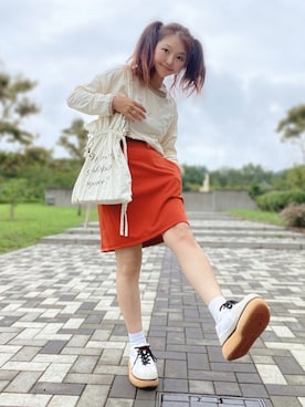 「オレンジスカート」｜まゆ❤︎さん（レディース・156cm）の秋コーディネート