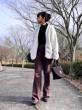 「GU（ジーユー）のアイテム（ノーカラージャケット）」を使った、まゆ❤︎さん（レディース・156cm）の冬コーディネート