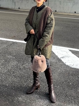 「スクエアトゥ」｜「アイテム（ブルゾン）」を使った、まゆ❤︎さん（レディース・156cm）の冬コーディネート