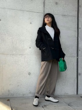 「メガネ女子」｜「アイテム（ダッフルコート）」を使った、まゆ❤︎さん（レディース・156cm）の冬コーディネート