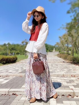 「deux amour（ドゥーザムール）のアイテム（シャツ/ブラウス）」を使った、まゆ❤︎さん（レディース・156cm）の夏コーディネート