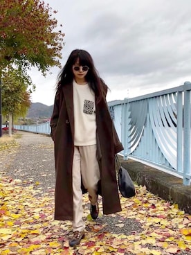 「Ambre Neige（アンブルネージュ）のアイテム（チェスターコート）」を使った、まゆ❤︎さん（レディース・156cm）の秋コーディネート