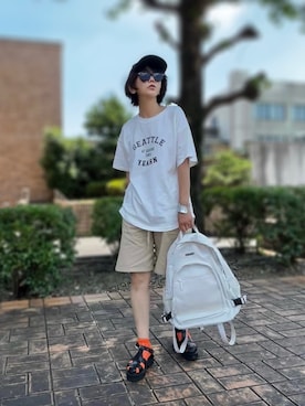 「Honeys（ハニーズ）のアイテム（バックパック/リュック）」を使った、まゆ❤︎さん（レディース・156cm）の夏コーディネート