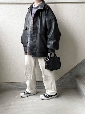 「アイテム（デニムパンツ、ホワイト系）」を使った、あやたさん（レディース・152cm）の冬コーディネート