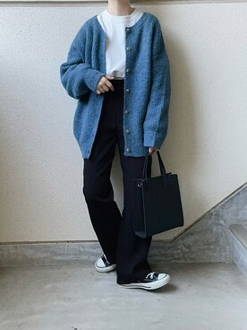 「tiptop（ティップトップ）の前後2wayニットカーディガン（カーディガン/ボレロ）」を使った、あやたさん（レディース・152cm）の秋コーディネート