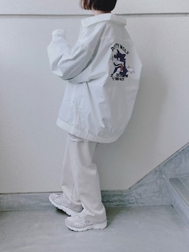 「スウェットギャザーパンツ」｜「アイテム（ジャケット/アウター）」を使った、あやたさん（レディース・152cm）の冬コーディネート