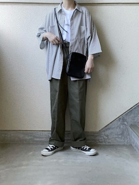 「tiptop（ティップトップ）のダブルポケットBIGシャツ（シャツ/ブラウス）」を使った、あやたさん（レディース・152cm）の夏コーディネート