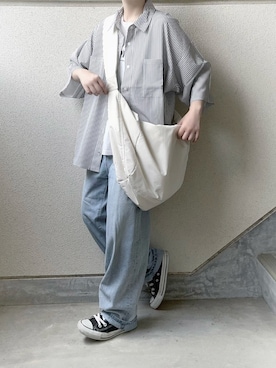 「tiptop（ティップトップ）のダブルポケットBIGシャツ（シャツ/ブラウス）」を使った、あやたさん（レディース・152cm）の夏コーディネート
