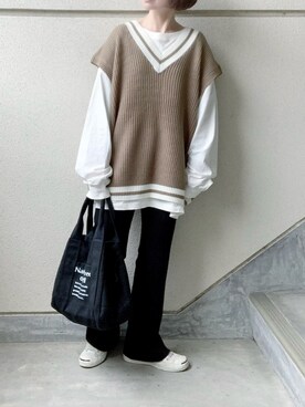 「shopnikoniko（ショップニコニコ）のアイテム（トートバッグ）」を使った、あやたさん（レディース・152cm）の春コーディネート