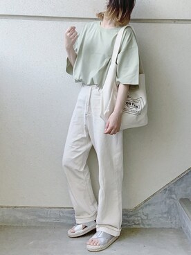 「URBAN RESEARCH（アーバンリサーチ）のTRAVEL COUTURE by LOWERCASE　キャンバストートバッグM（トートバッグ）」を使った、あやたさん（レディース・152cm）の夏コーディネート