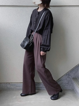 「NEUNA（ヌナ）の2wayセミワイドカラースラックスパンツ（スラックス）」を使った、あやたさん（レディース・152cm）の秋コーディネート