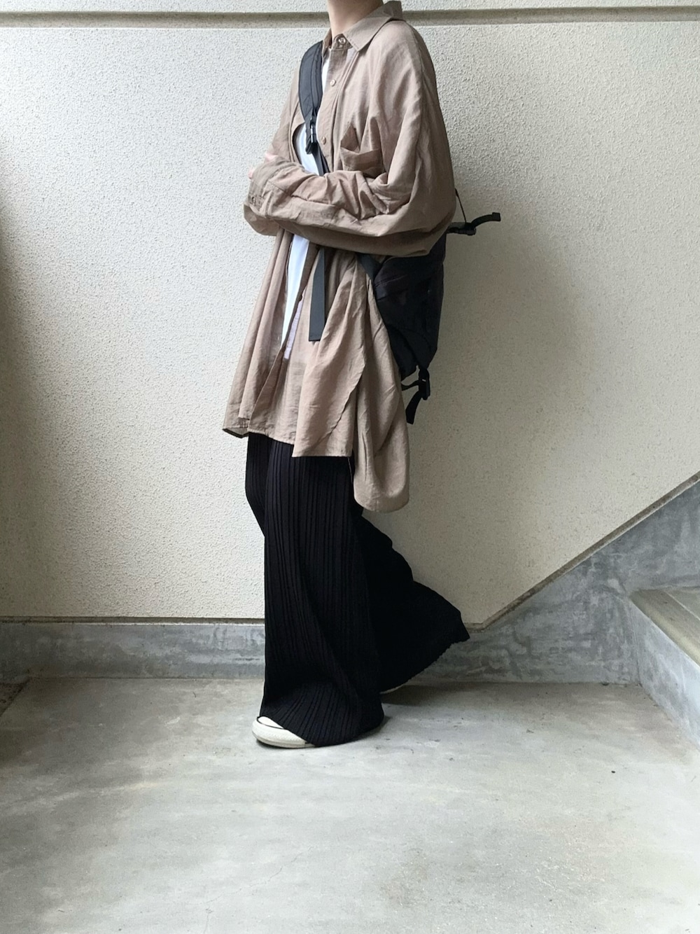 「recaのシアードルマンシャツ（シャツ/ブラウス、ベージュ系）」を使った、あやたさん（レディース・152cm）の秋コーディネートの1枚目の写真