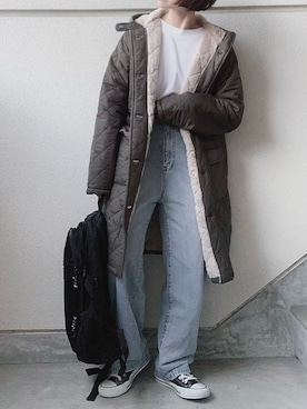 「ハイウエストデニム」｜「アイテム（その他アウター）」を使った、あやたさん（レディース・152cm）の冬コーディネート