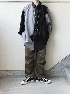 「CORNERS（コーナーズ）のサスペンダー付きカーゴパンツ（カーゴパンツ）」を使った、あやたさん（レディース・152cm）の秋コーディネート