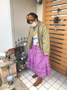 「classicalelf（クラシカルエルフ）のアイテム（ノーカラージャケット）」を使った、chiruさん（レディース・165cm）の秋コーディネート