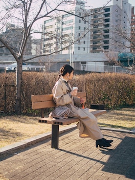 「Libra Cue（リブラ キュー）のアイテム（トレンチコート）」を使った、mika ○さん（レディース・158cm）の春コーディネート