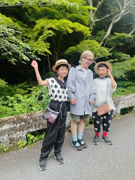「antiqua（アンティカ）のレトロな雰囲気♪ドット柄サーカスパンツ（その他パンツ）」を使った、yuriaさん（キッズ・110cm）の夏コーディネート