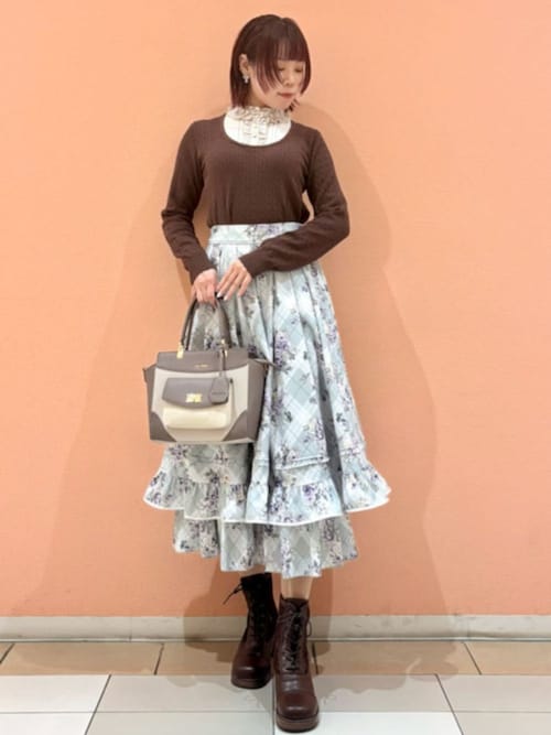 チェック×フラワー柄スカート（スカート）｜axes femme（アクシーズ