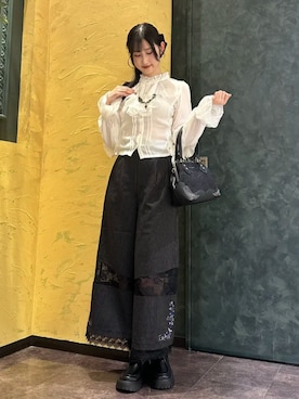 「axes femme（アクシーズファム）のジャガードがま口ボストン（ボストンバッグ、ブラック系）」を使った、axes femmeさん（レディース・165cm）の秋コーディネート