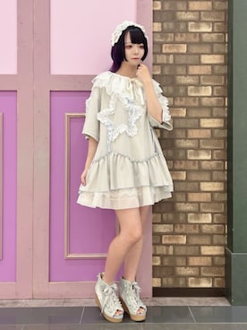 「axes femme（アクシーズファム）のボリュームフリルスカパン（スカート、ブラック系）」を使った、axes femmeさん（レディース・156cm）の夏コーディネート