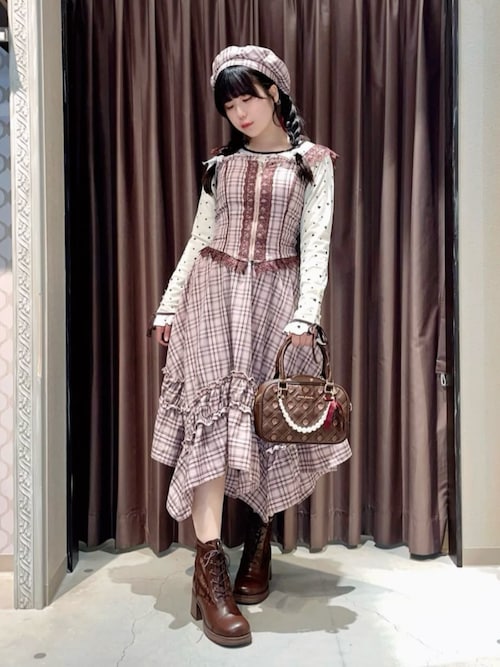 チェックレースフリルビスチェ（ベスト）｜axes femme（アクシーズ