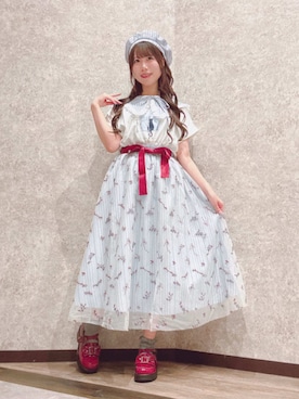 「axes femme（アクシーズファム）の接触冷感エトワールＴシャツ（Tシャツ/カットソー、ホワイト系）」を使った、axes femmeさん（レディース・165cm）の夏コーディネート