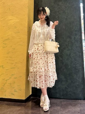 「axes femme（アクシーズファム）の吸水速乾レース切替タンク（タンクトップ、ホワイト系）」を使った、axes femmeさん（レディース・156cm）の夏コーディネート