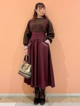 「アイテム（スカート、レッド系）」を使った、axes femmeさん（レディース・165cm）の冬コーディネート