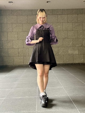 「NIBBLE POISON（ニブルポイズン）の時計刺繍フリル袖ブラウス（シャツ/ブラウス、パープル系）」を使った、axes femmeさん（レディース・165cm）の夏コーディネート