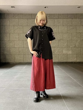 「axes femme（アクシーズファム）のチュールレースアップブーツ（ブーツ、ブラック系）」を使った、axes femmeさん（レディース・165cm）の夏コーディネート