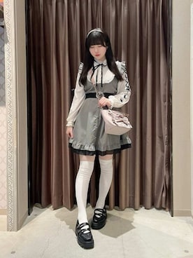 「axes femme（アクシーズファム）のねこ刺繍ミニワンピース（ワンピース、グレー系）」を使った、axes femmeさん（レディース・168cm）の春コーディネート