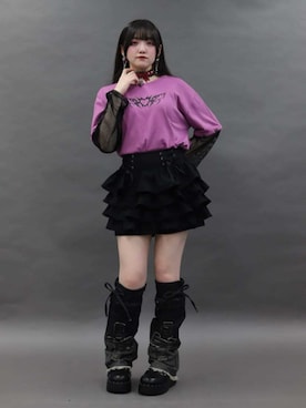 「NIBBLE POISON（ニブルポイズン）の２ｗａｙ袖メッシュＰＯ（Tシャツ/カットソー、ピンク系）」を使った、axes femmeさん（レディース・168cm）の春コーディネート