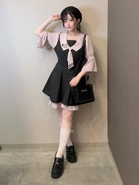 「axes femme（アクシーズファム）の厚底タッセルローファー（ローファー、ブラック系）」を使った、axes femmeさん（レディース・165cm）の秋コーディネート