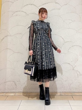 「axes femme（アクシーズファム）のチュールレースアップブーツ（ブーツ、ブラック系）」を使った、axes femmeさん（レディース・165cm）の夏コーディネート