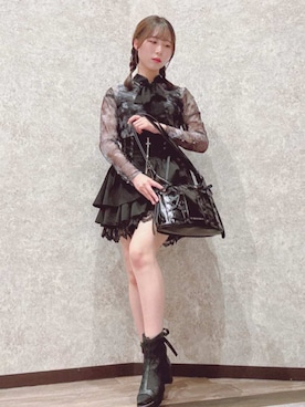 「NIBBLE POISON（ニブルポイズン）の２ｗａｙショルダーバッグ（ショルダーバッグ、ブラック系）」を使った、axes femmeさん（レディース・156cm）の春コーディネート