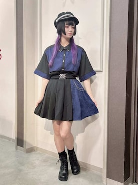 「axes femme（アクシーズファム）のチュールレースアップブーツ（ブーツ、ブラック系）」を使った、axes femmeさん（レディース・156cm）の夏コーディネート