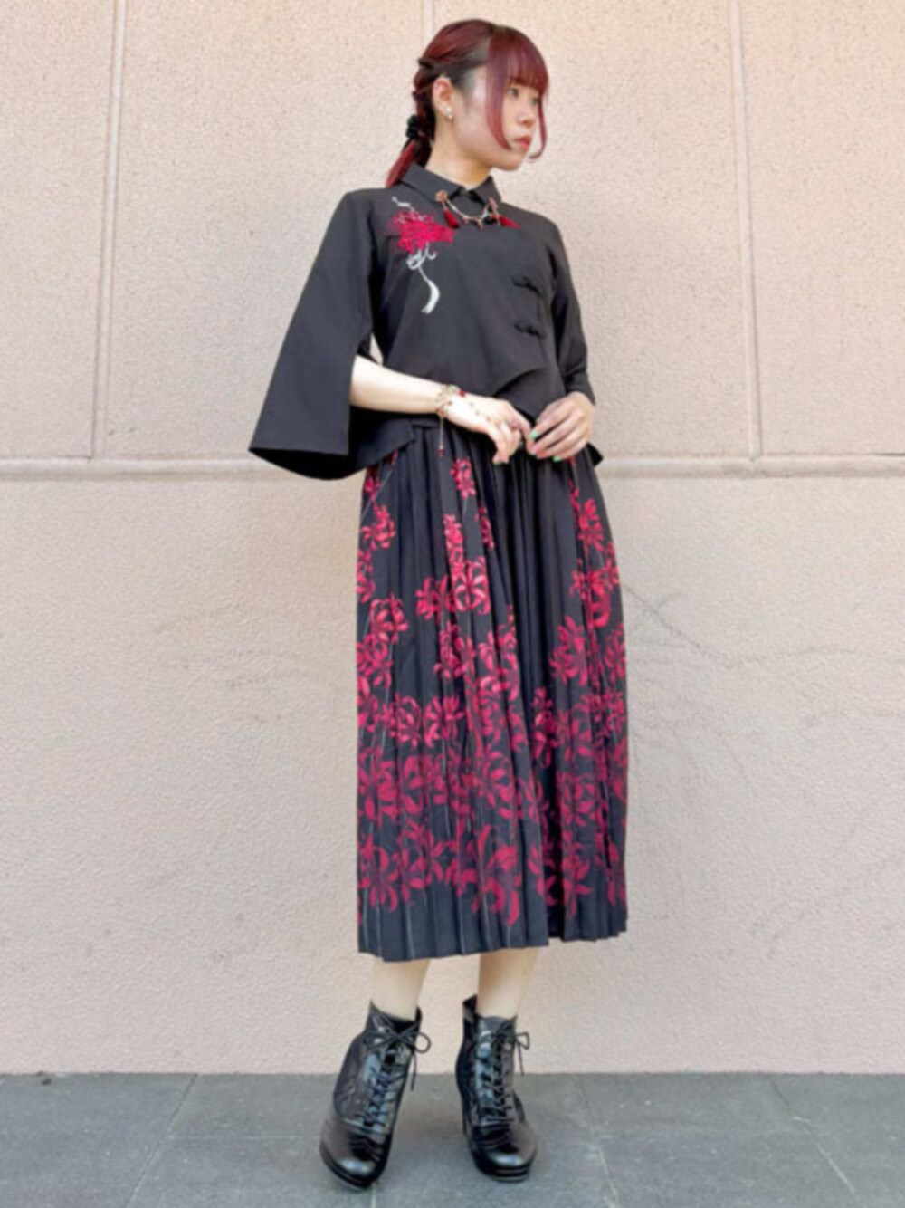 axes femme】彼岸花柄ワンピース 白 axes femme】彼岸花柄ワンピース 白 axes femme（アクシーズファム） axes femme 彼岸花柄ワンピース