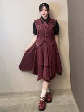 「axes femme（アクシーズファム）のバックルリボンローファー（パンプス、レッド系）」を使った、axes femmeさん（レディース・165cm）の夏コーディネート