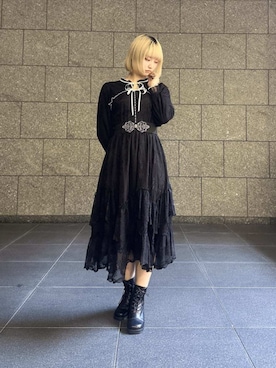 「axes femme（アクシーズファム）のチュールレースアップブーツ（ブーツ、ブラック系）」を使った、axes femmeさん（レディース・168cm）の春コーディネート
