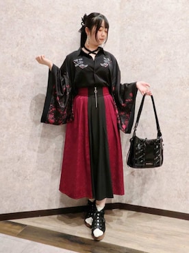 「NIBBLE POISON（ニブルポイズン）の２ｗａｙショルダーバッグ（ショルダーバッグ、ブラック系）」を使った、axes femmeさん（レディース・156cm）の夏コーディネート