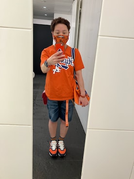 「HYSTERIC GLAMOUR（ヒステリックグラマー）のHYSTERIC LEAGUE Tシャツ（Tシャツ/カットソー）」を使った、名和 賢悟さん（メンズ・159cm・50代）の夏コーディネート
