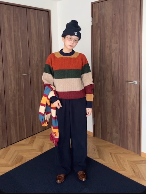 セール】5ゲージ マルチ ホリゾンタルストライプ クルーネック ニット