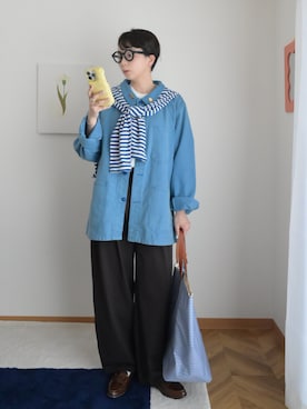 「古着のアイテム（ジャケット/アウター、ブルー系）」を使った、kinoko.さん（レディース・157cm）の春コーディネート