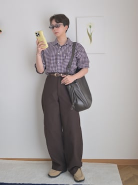 「Scye（サイ）のアイテム（トップス、パープル系）」を使った、kinoko.さん（レディース・157cm）の夏コーディネート