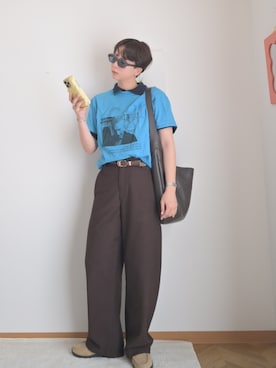 「UNIQLO（ユニクロ）のアイテム（パンツ、ブラウン系）」を使った、kinoko.さん（レディース・157cm）の夏コーディネート