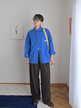 「古着のアイテム（ジャケット/アウター、ブルー系）」を使った、kinoko.さん（レディース・157cm）の春コーディネート