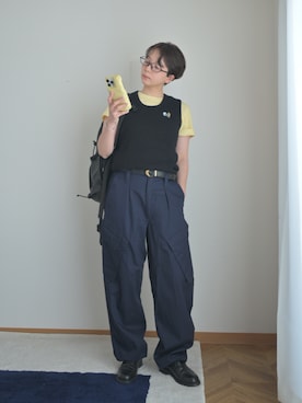 「GU（ジーユー）のアイテム（トップス、イエロー系）」を使った、kinoko.さん（レディース・157cm）の夏コーディネート